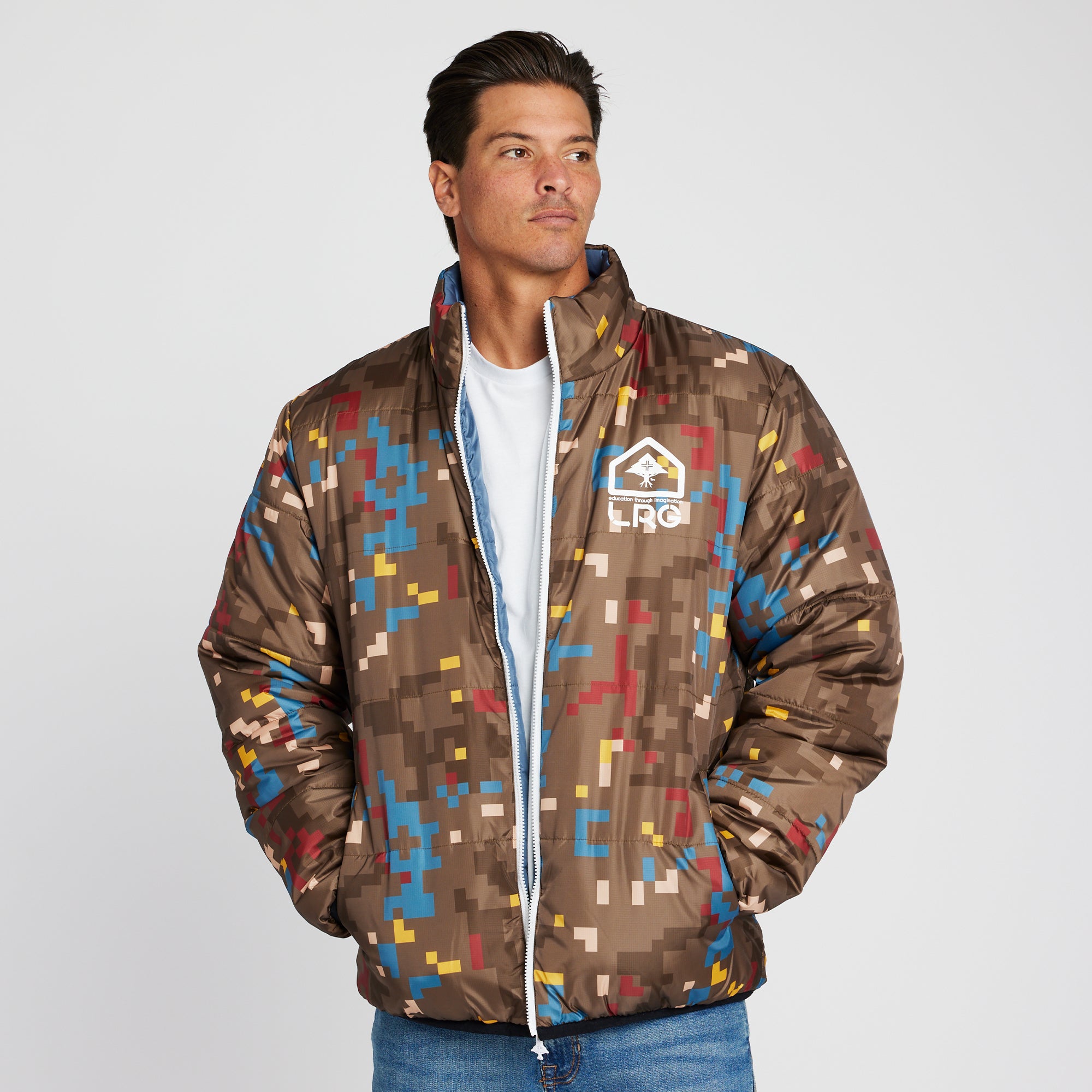 DESERT PIXEL REVERSIBLE PUFFER JACKET - BISON