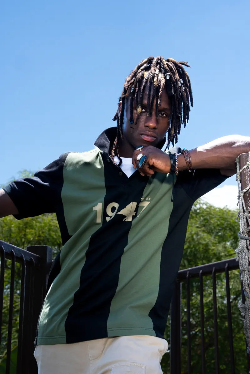 LRG model wearing a green 1947 jersey