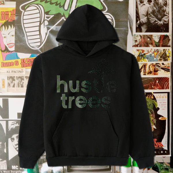 HUSTLE TREES LOGO HOODIE - WASHED GREY