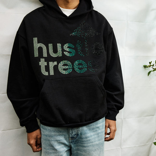 HUSTLE TREES LOGO HOODIE - WASHED GREY