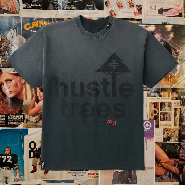 HUSTLE TREES LOGO TEE - WASHED BLACK