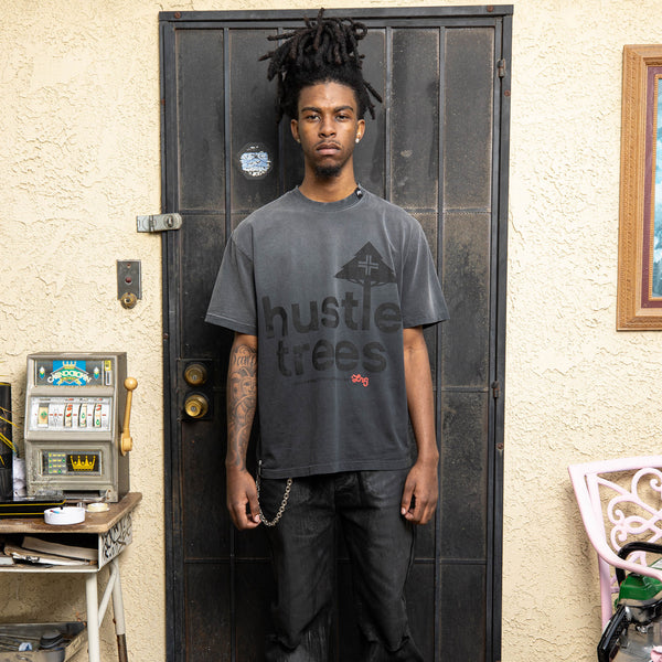HUSTLE TREES LOGO TEE - WASHED BLACK