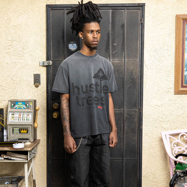 HUSTLE TREES LOGO TEE - WASHED BLACK