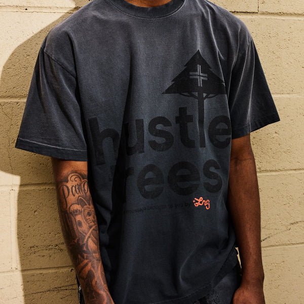 HUSTLE TREES LOGO TEE - WASHED BLACK