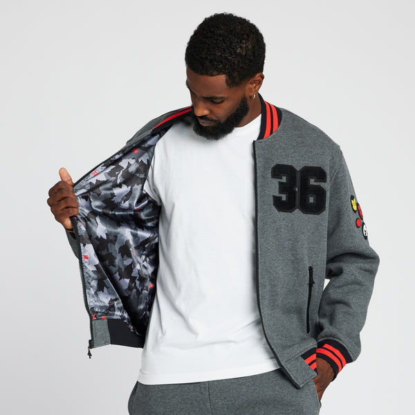 WU TANG X LRG GET LIFTED FLEECE BOMBER JACKET - CHARCOAL HEATHER