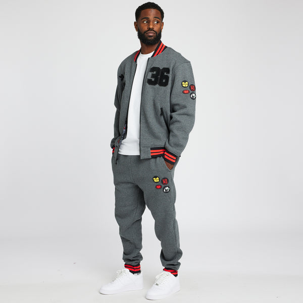 WU TANG X LRG GET LIFTED FLEECE BOMBER JACKET - CHARCOAL HEATHER