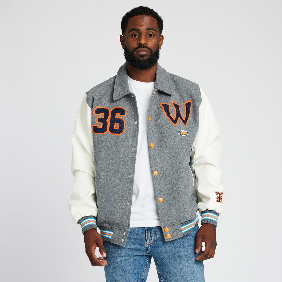 WU TANG X LRG CREAM VARSITY WOOL JACKET - HEATHER GREY