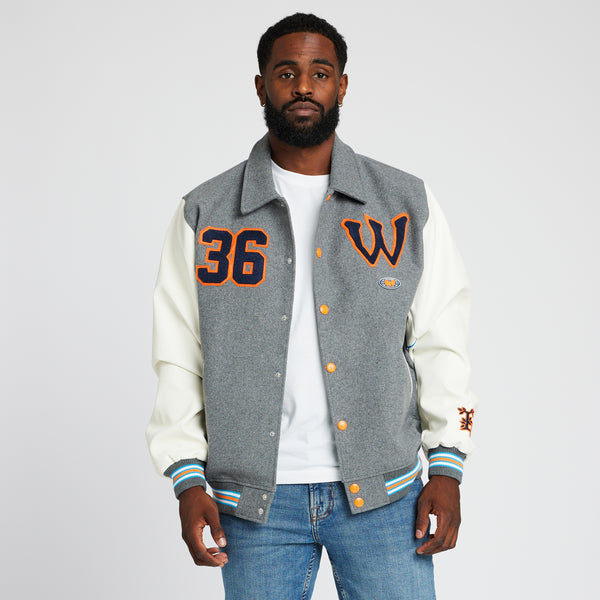 WU TANG X LRG CREAM VARSITY WOOL JACKET - HEATHER GREY