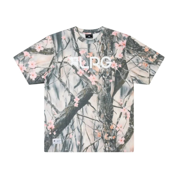 T-shirt with floral and camouflage design on a white background