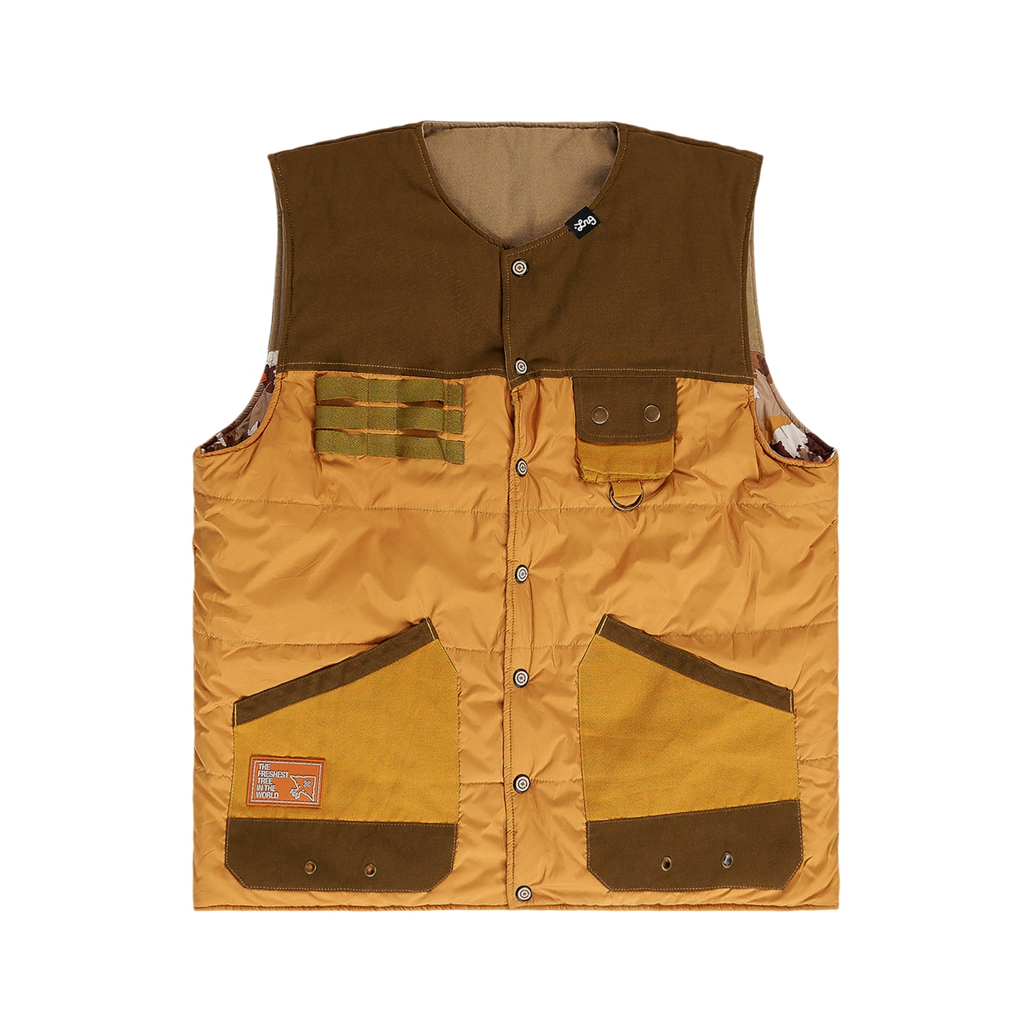 THE FRESH OUTDOORS REVERSE VEST - BROWN MAPLE CAMO