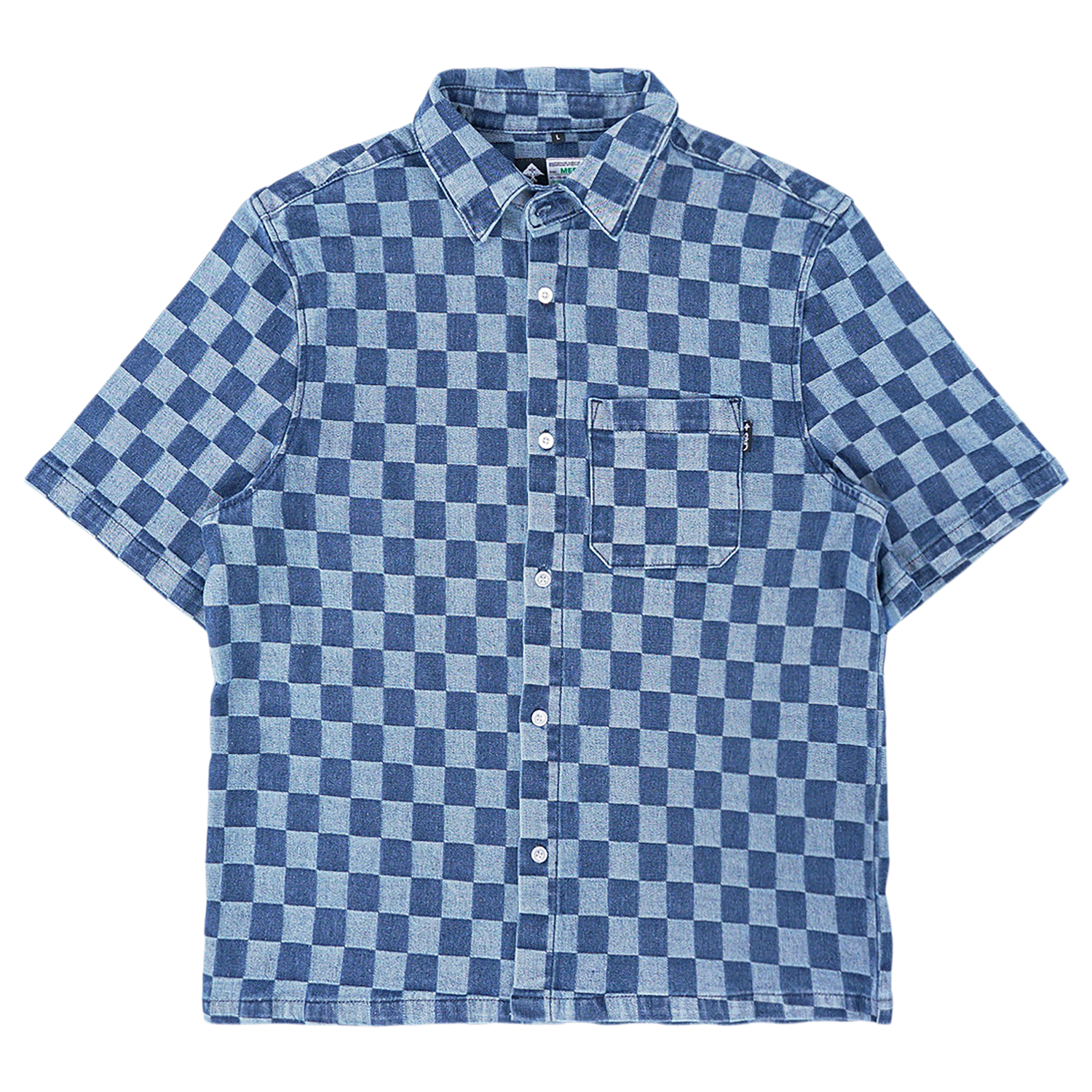 CHECKERBOARD BUTTON UP - Light Indigo