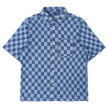 CHECKERBOARD BUTTON UP - Light Indigo