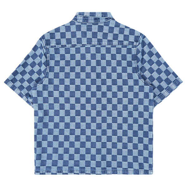 CHECKERBOARD BUTTON UP - Light Indigo