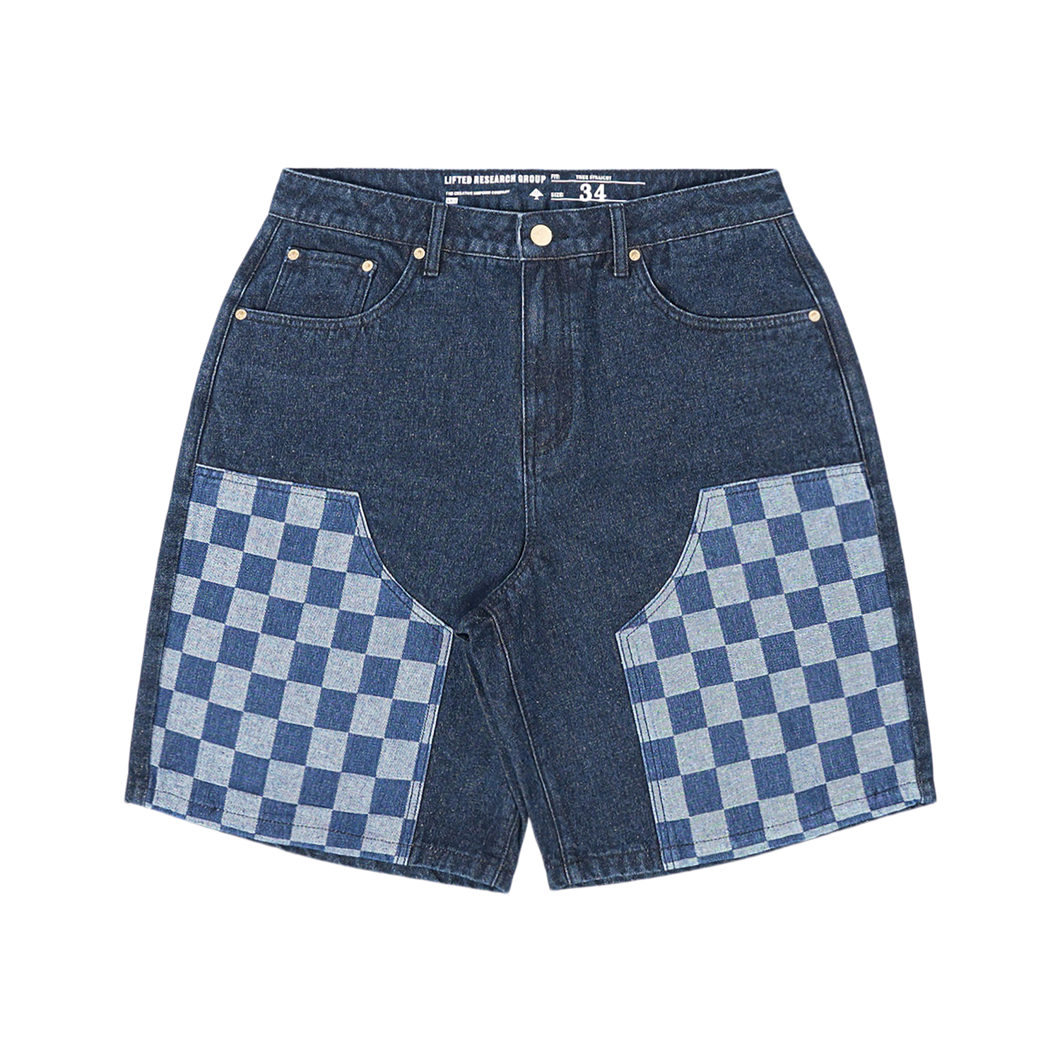 CHECKERBOARD DENIM SHORTS - Black Wash