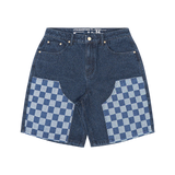 CHECKERBOARD DENIM SHORTS - Black Wash