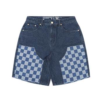 CHECKERBOARD DENIM SHORTS - Black Wash