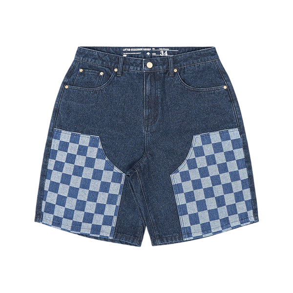 CHECKERBOARD DENIM SHORTS - Black Wash