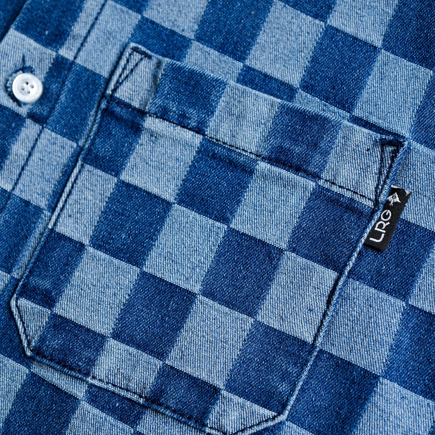 CHECKERBOARD BUTTON UP - Light Indigo