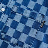 CHECKERBOARD BUTTON UP - Light Indigo