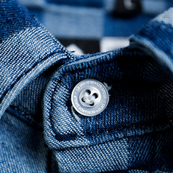 CHECKERBOARD BUTTON UP - Light Indigo