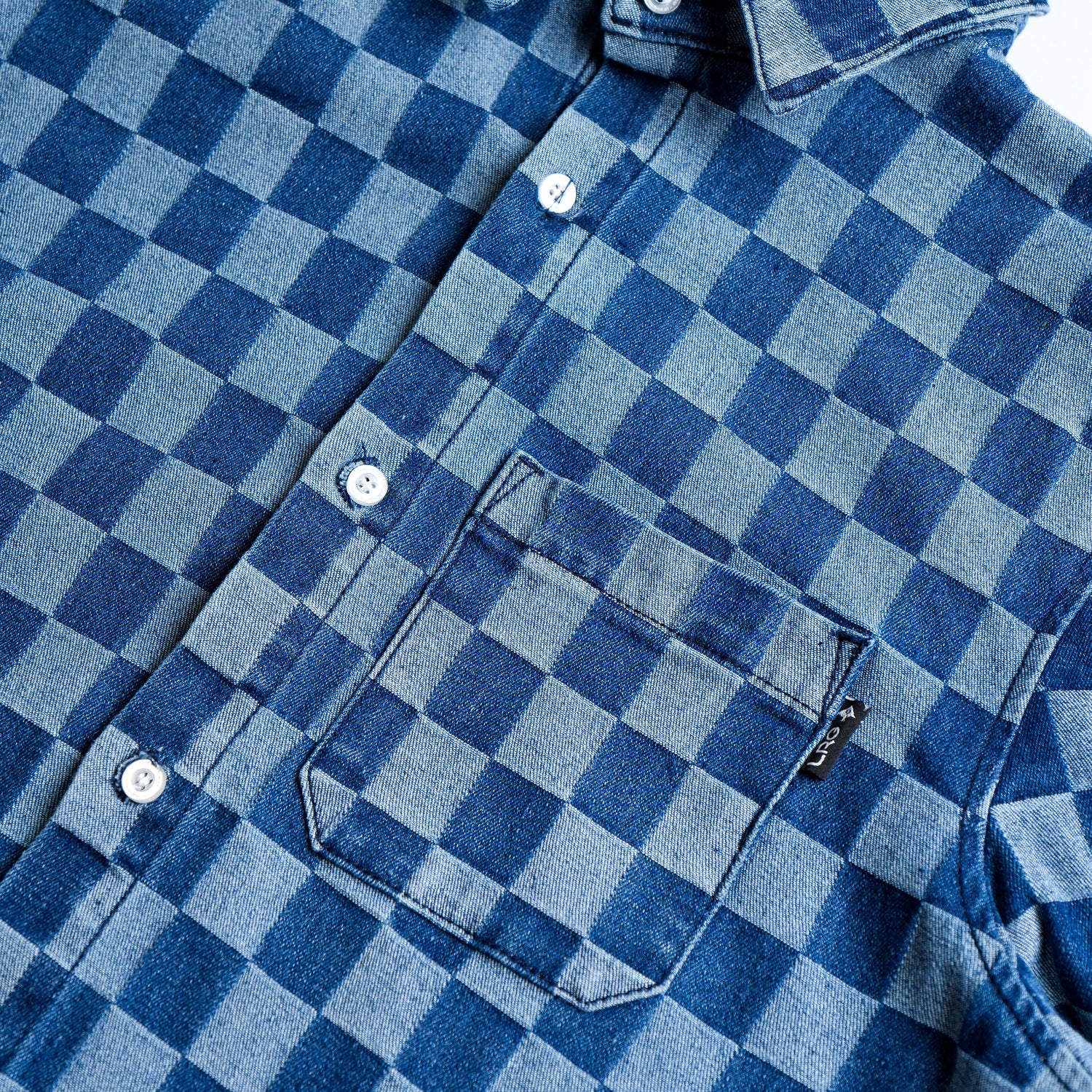 CHECKERBOARD BUTTON UP - Light Indigo