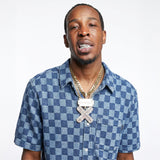 CHECKERBOARD BUTTON UP - Light Indigo