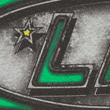 Close-up of a logo with a star and letter 'L' on a textured background