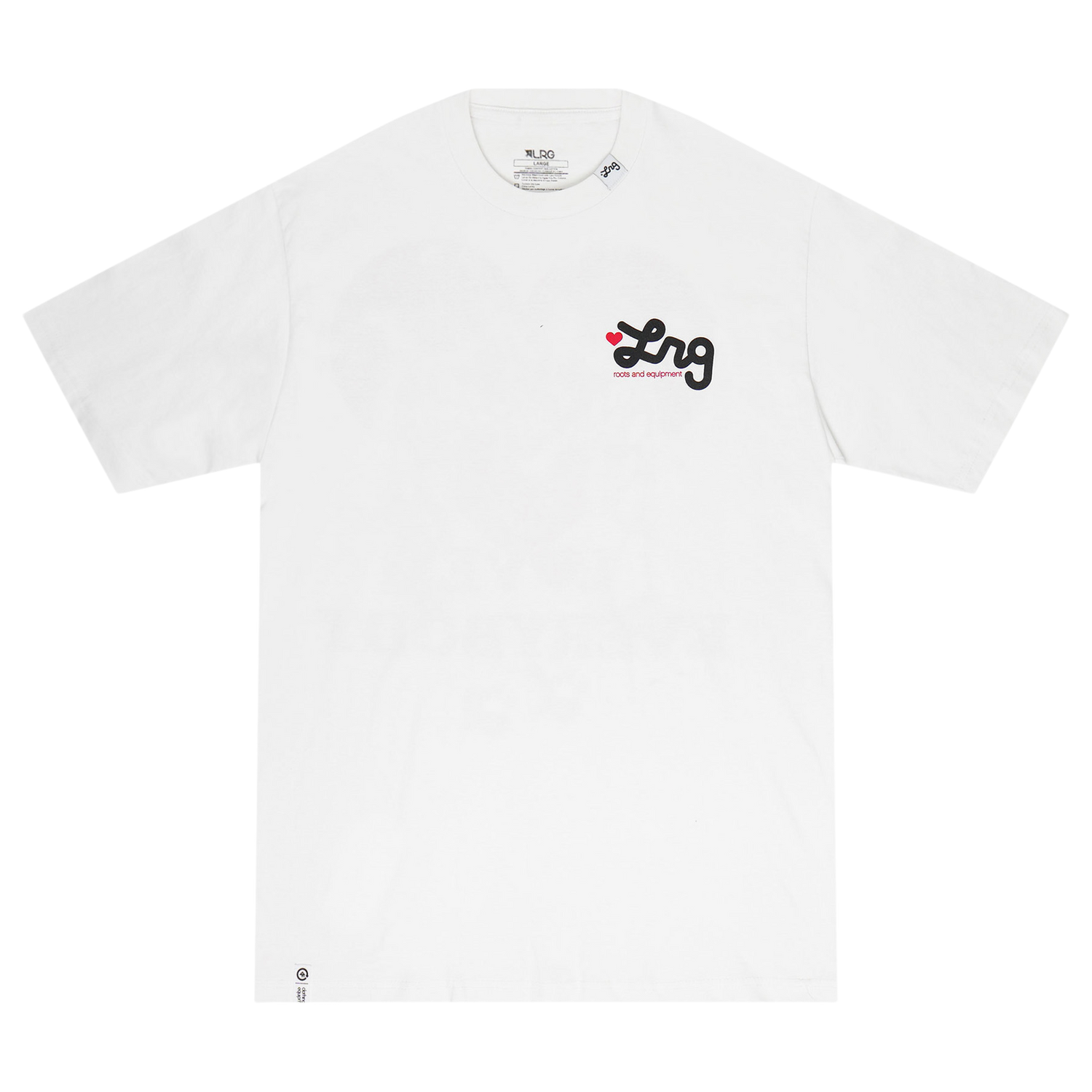 White t-shirt with a logo on a white background