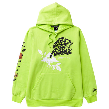 FEED THE ANIMALS PULLOVER HOODIE - SAFETY GREEN