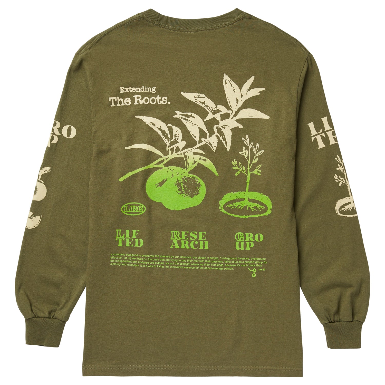 EXTENDED ROOTS LONG SLEEVE TEE - MILITARY GREEN