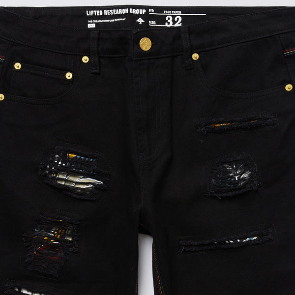 TROPIC ROOTS DENIM SHORTS - BLACK