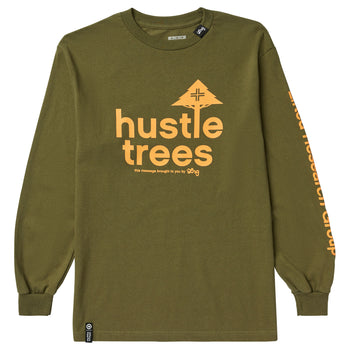 HUSTLE TREES RESEARCH LONG SLEEVE TEE - MILITARY GREEN