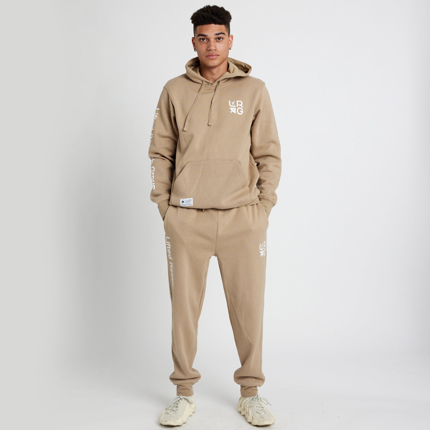 STACKED MULTI LOGO PULLOVER HOODIE - NATURAL