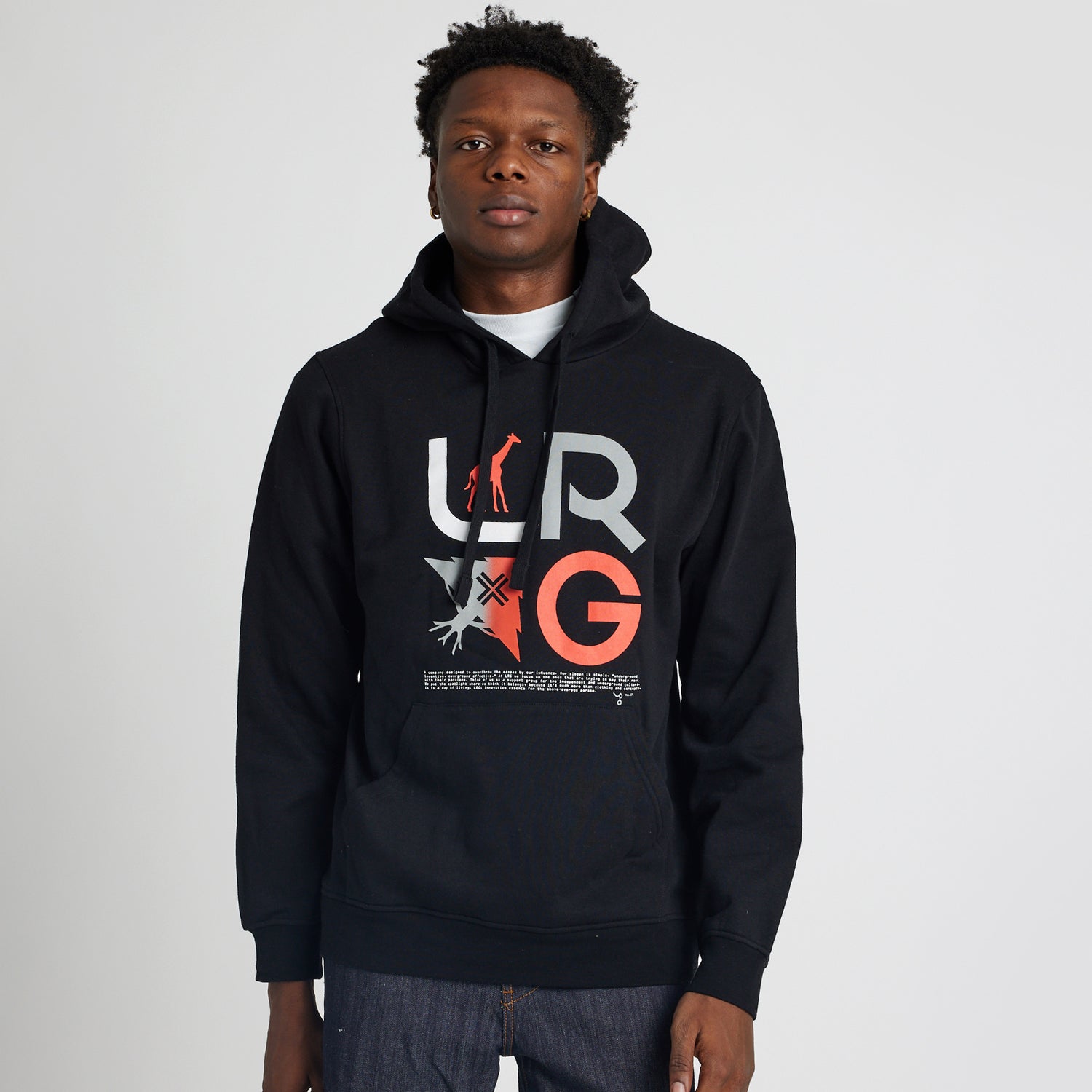 SLOGAN STACKED ICONS PULLOVER HOODIE - BLACK