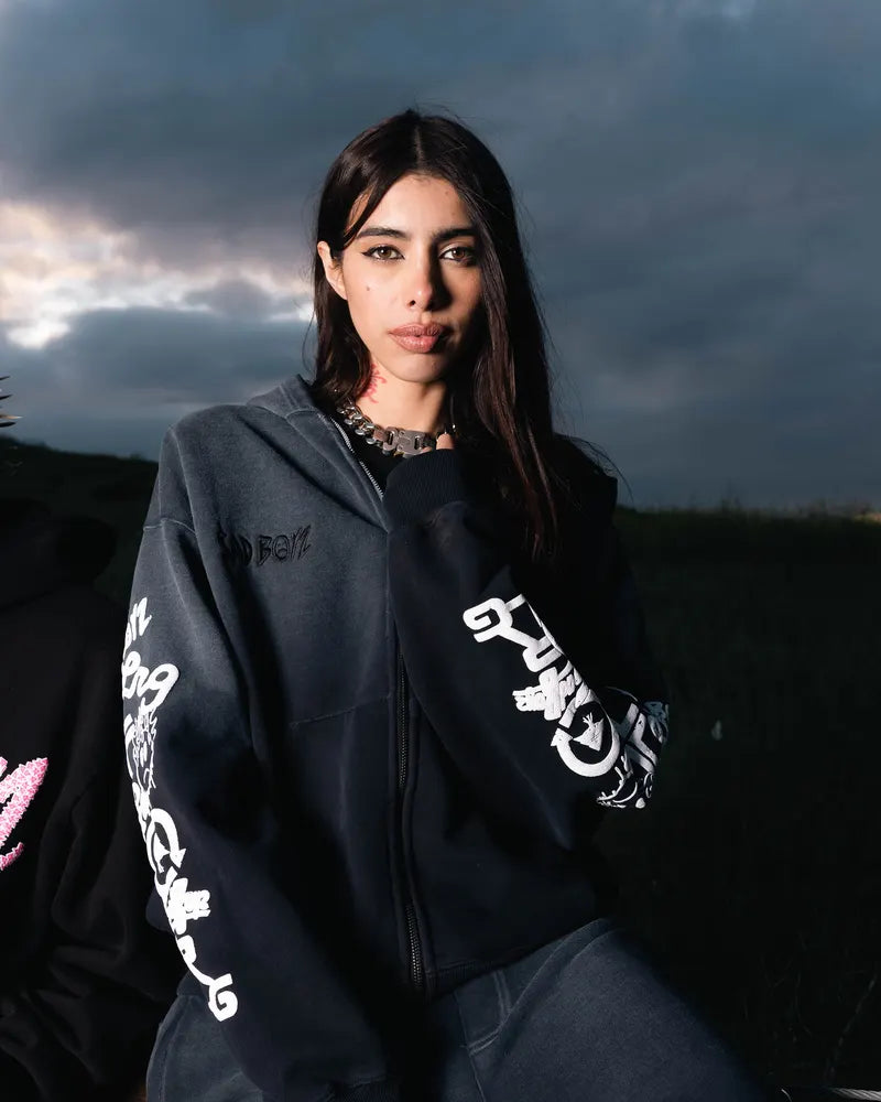 LRG woman wearing a black hoodie
