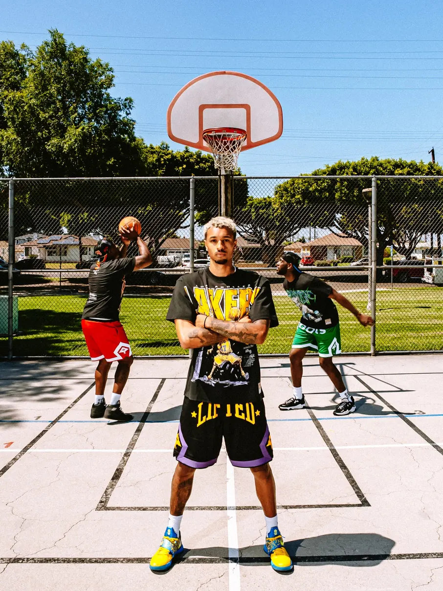 NBA x LRG collaboration campaign on an outdoor basketball court